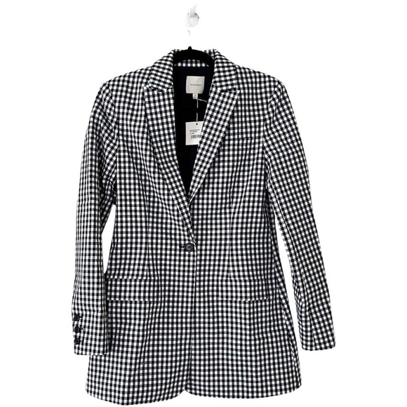 NWT FAVORITE DAUGHTER Gingham Navy Collared Relaxed Single Breasted Blazer XS - Picture 2 of 8